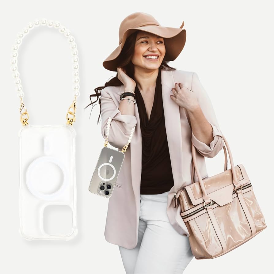 Amazon.com: Aporia - MagSafe Clear Case with Pearl Wristlet Strap