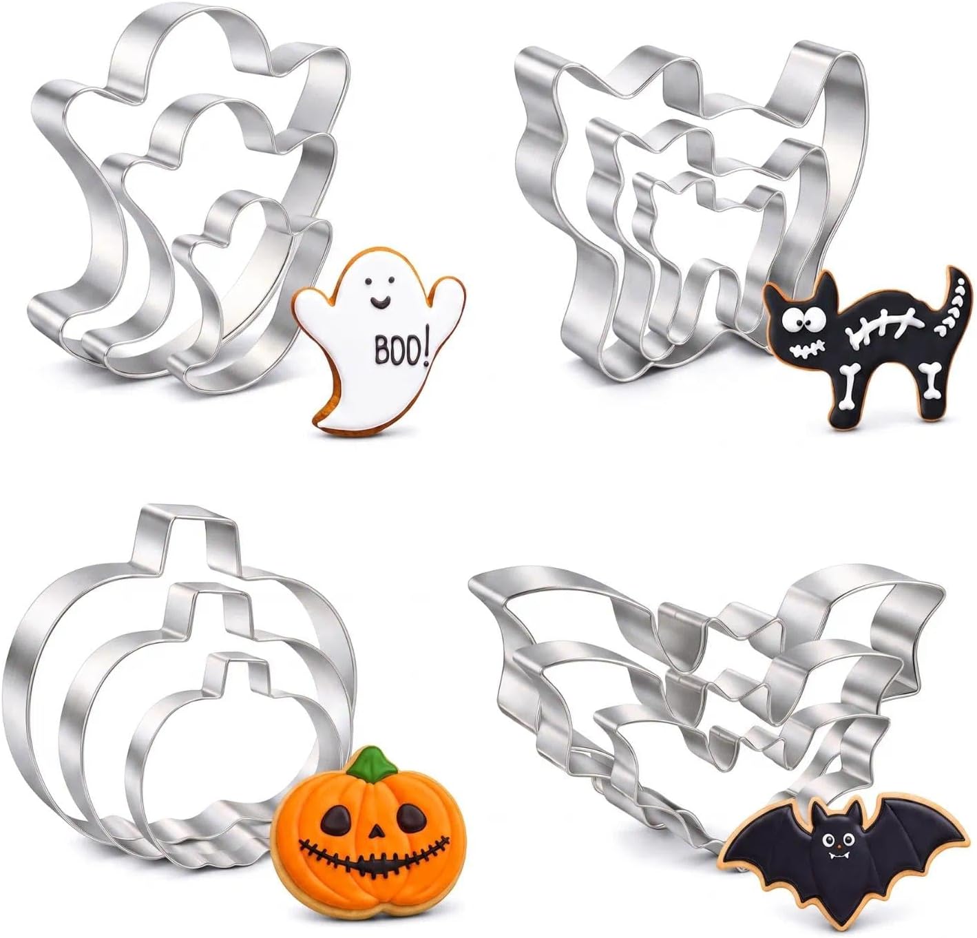 Halloween Cookie Cutters Set - 12 Pieces Stainless Steel Halloween Cookie Cutters Shape,Pumpkin, Ghost, Bat and Cat Cookie Cutter Shapes for Holiday Parties