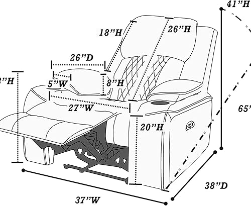 Miniatura 2 de Sillón reclinable eléctrico de gel carbón con asiento y reposabrazos, color de almacenamiento, base de metal y madera