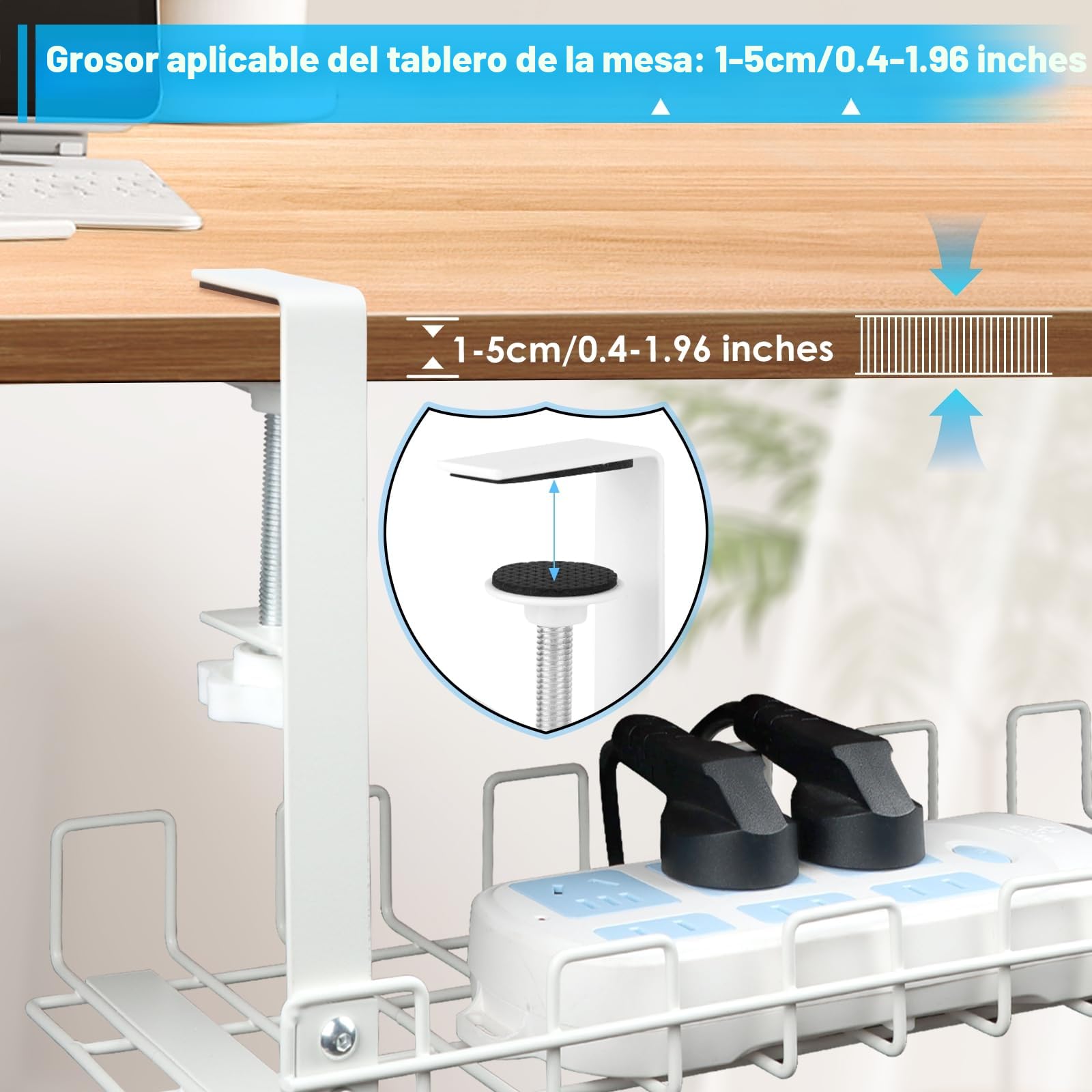 Organizador Cables, Bandeja de Gestión de Cables Cable Management, Organizador Cables Escritorio para Debajo del Escritorio, Cesta de Malla sin Taladrar, Accesorios para Almacenar y Esconder Cables