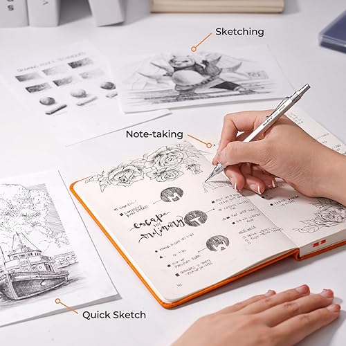 Miniatura 6 de Nicpro Juego de lápices mecánicos de metal, 5 lápices de dibujo artístico de 0.3, 0.5, 0.7, 0.035 in y 0.079 in, soporte de plomo de grafito para