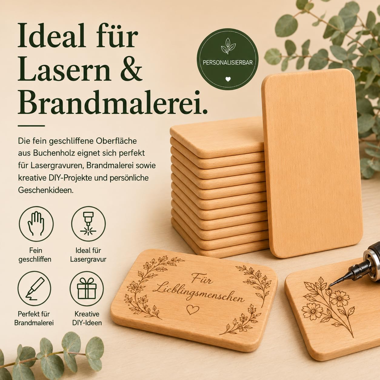 20er Set Frühstücksbrettchen aus Holz - Brettchen - Holzbrettchen zum gravieren - Holzbretter zum basteln - Jausenbrett Holz - Brotzeitbrett - Vesperbrett - Frühstücksbretter