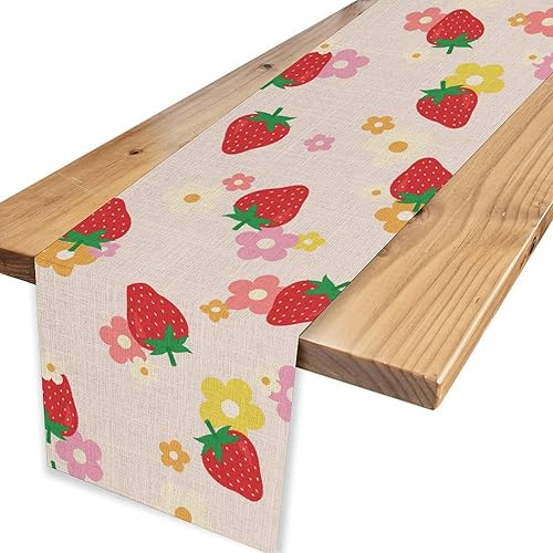 Miniatura 4 de Bonito camino de mesa de fresa, rosa retro de los años 70, diseño floral de verano de los años 70, decoración de mesa auxiliar para el hogar,