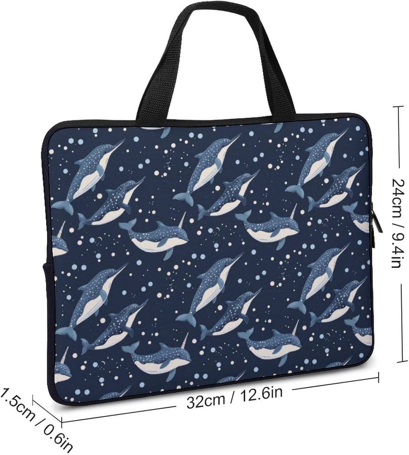 Whales Orcas Narwhals On Navy Laptop Bag Print Computer Sleeve Case Protector Briefcase Totes for Women Men