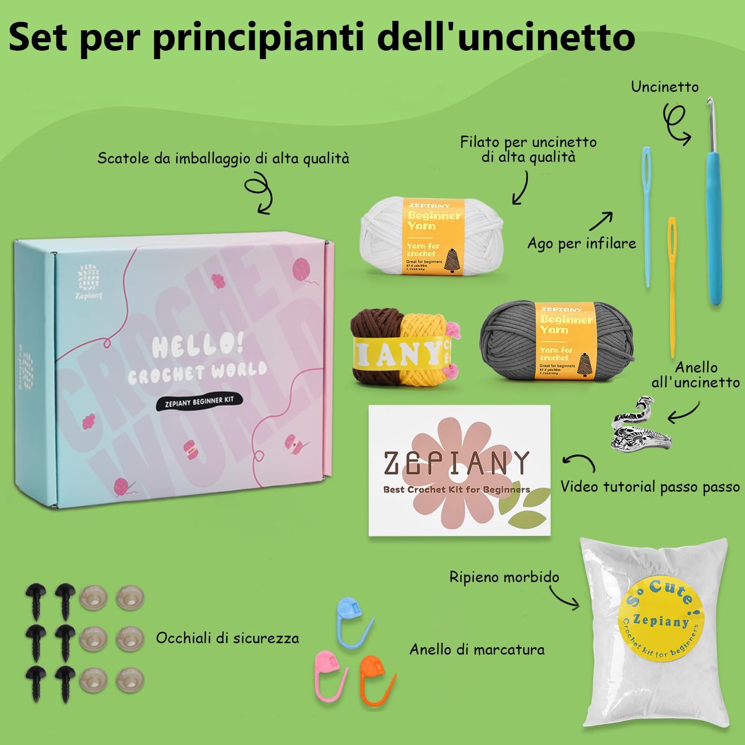 Kit Uncinetto Principianti Amigurumi con Video Tutorial Set Crochet Animale Carino
