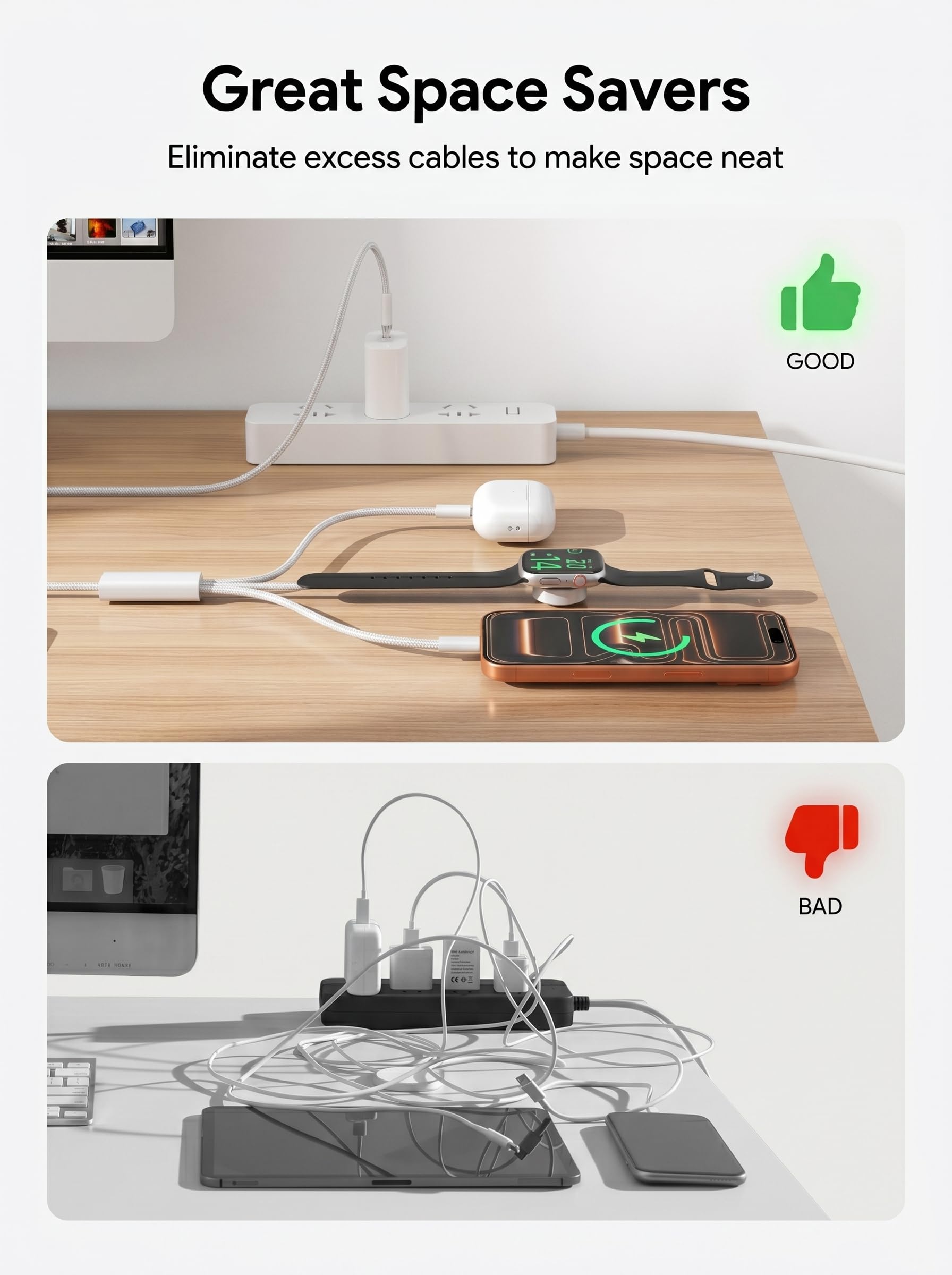 Câble de charge rapide USB C 3 en 2 amélioré pour Apple Watch, chargeur iPhone, iWatch - Câble multiple USB C compatible avec iWatch Ultra/SE/9/8/7/6/5/4/3/2/1 et iPhone 15/14/13/12/11/Galaxy S23-12