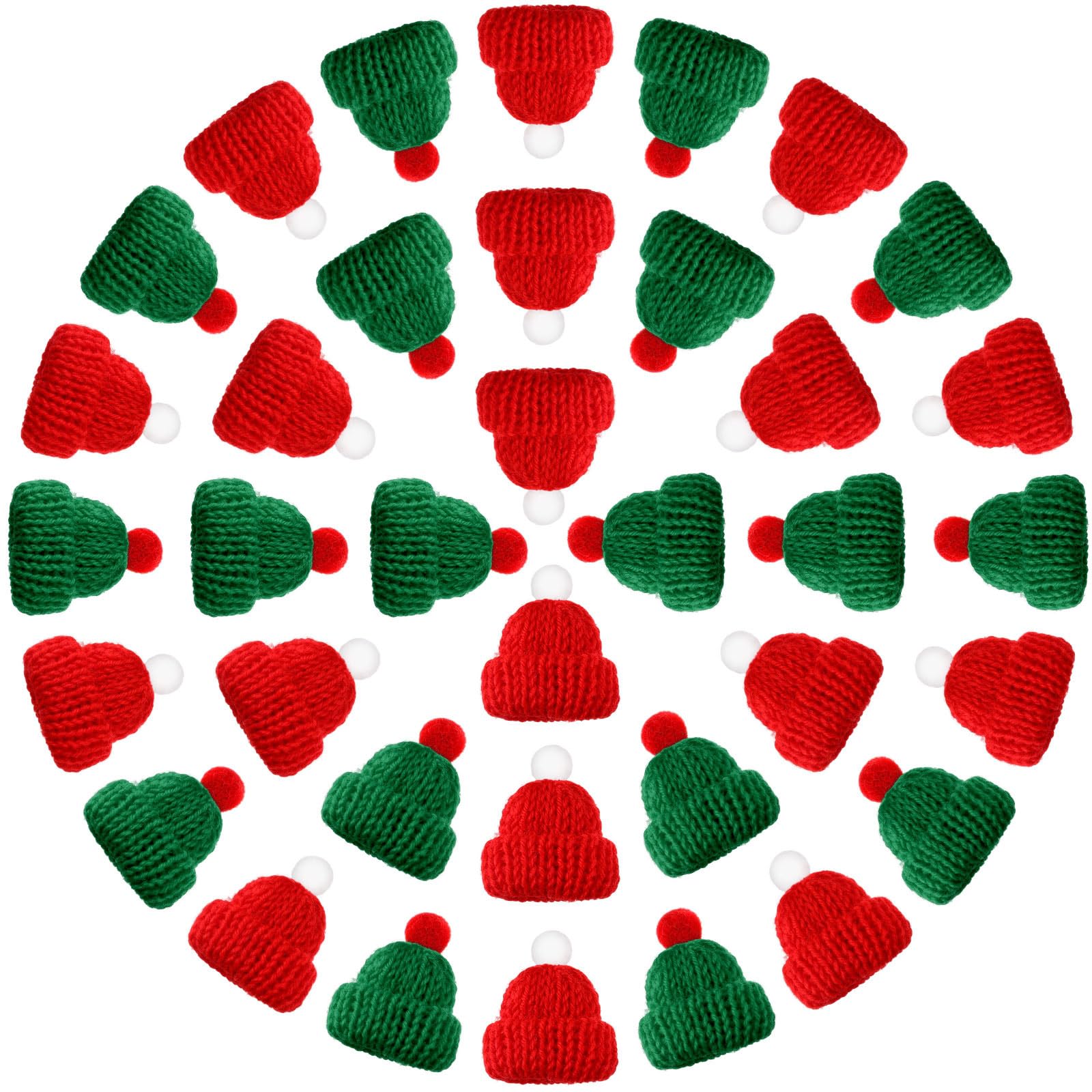 eBoot 48 Pieces Mini Knit Hats for Crafts Mini Hats Christmas Tree Ornaments Mini Knit Hats for DIY Hair Accessories Crafts(Red, Green)