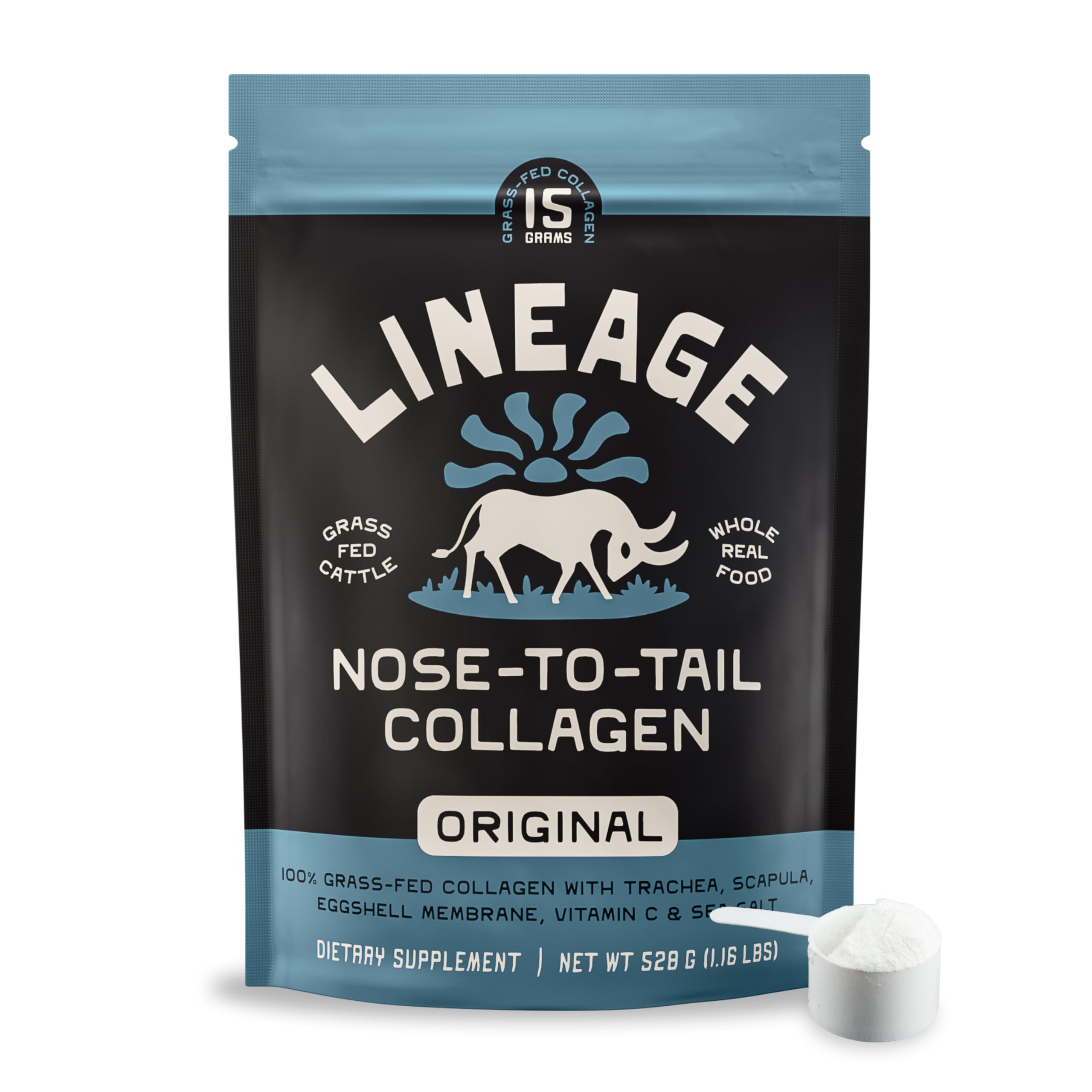 Lineage Provisions 100% Grass Fed Collagen Powder UNFLAVORED – Hydrolyzed Bovine Collagen Peptides with Trachea, Scapula, Eggshell Membrane – Collagen Protein Powder with Vitamin C – 30 Servings