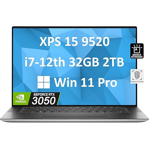 Dell XPS 15 9520 15.6" FHD+ (Intel 12th Gen 14-Core i7-12700H (Beat i9-11980HK), 32GB DDR5 RAM, 2TB PCIe SSD, RTX 3050) Business Laptop, Backlit, Fingerprint, Thunderbolt 4, Webcam, Win 11 Pro