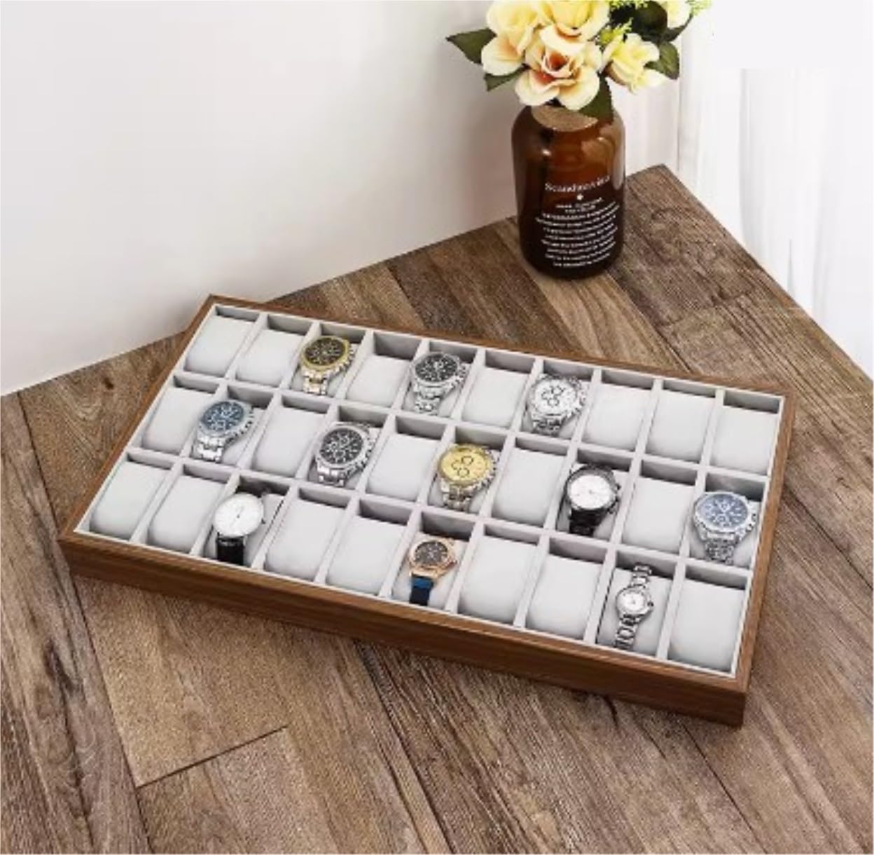Caja Relojes Organizador De Relojes De Madera Apilable Con 30 Ranuras Para Pulseras Y Brazaletes Relojero Organizador Hombre