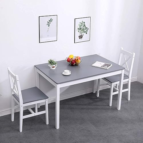 Miniatura 6 de SogesPower Juego de mesa de comedor para 4 personas, 5 piezas, juego de mesa de cocina de madera con 4 sillas para cocina, comedor, restaurante,