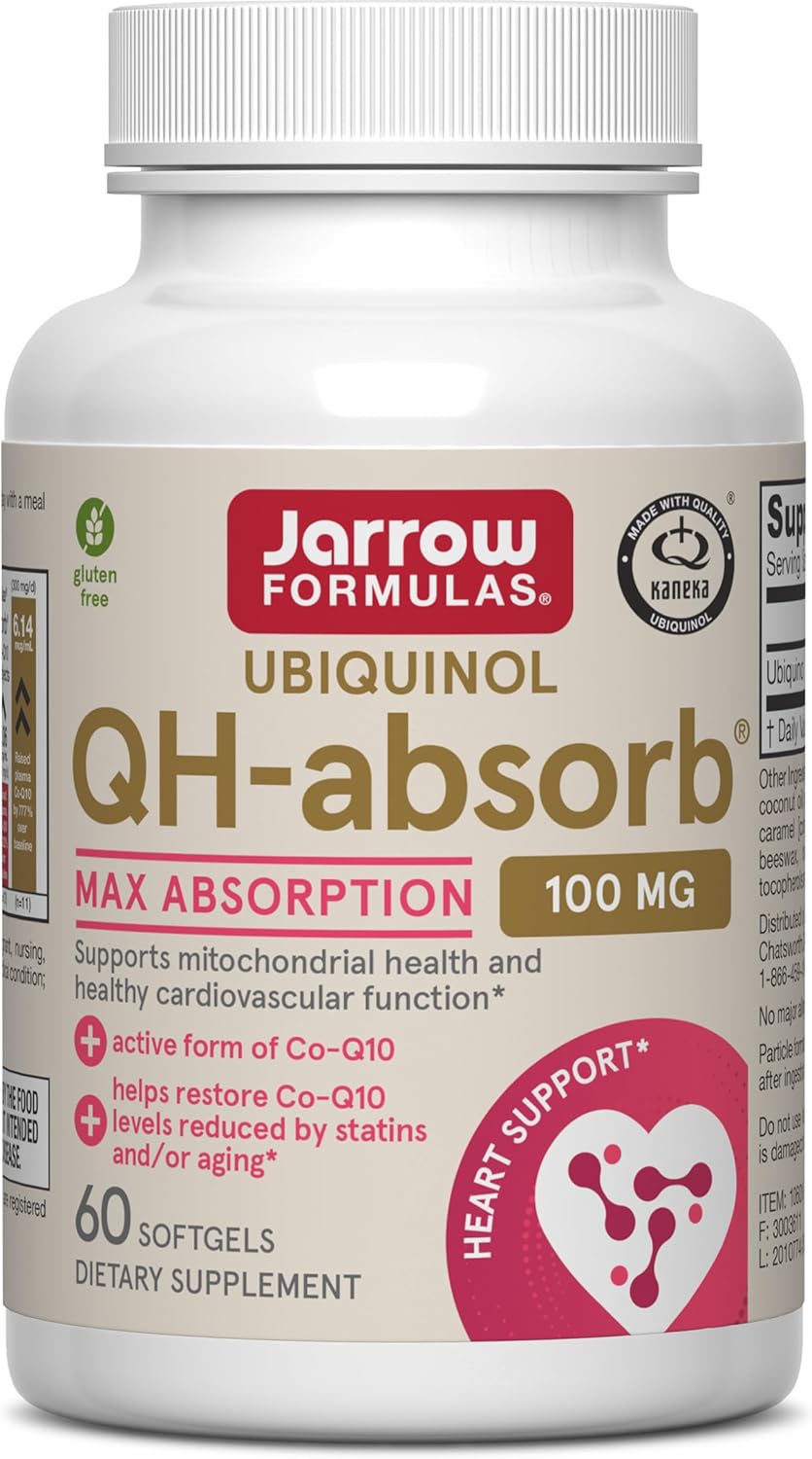 Jarrow Formulas QH-Absorb Ubiquinol 100mg - 60 Softgels - High Absorption & Active Antioxidant Form of Co-Q10 - Supports Mitochondrial Energy Production & Healthy Cardiovascular Function