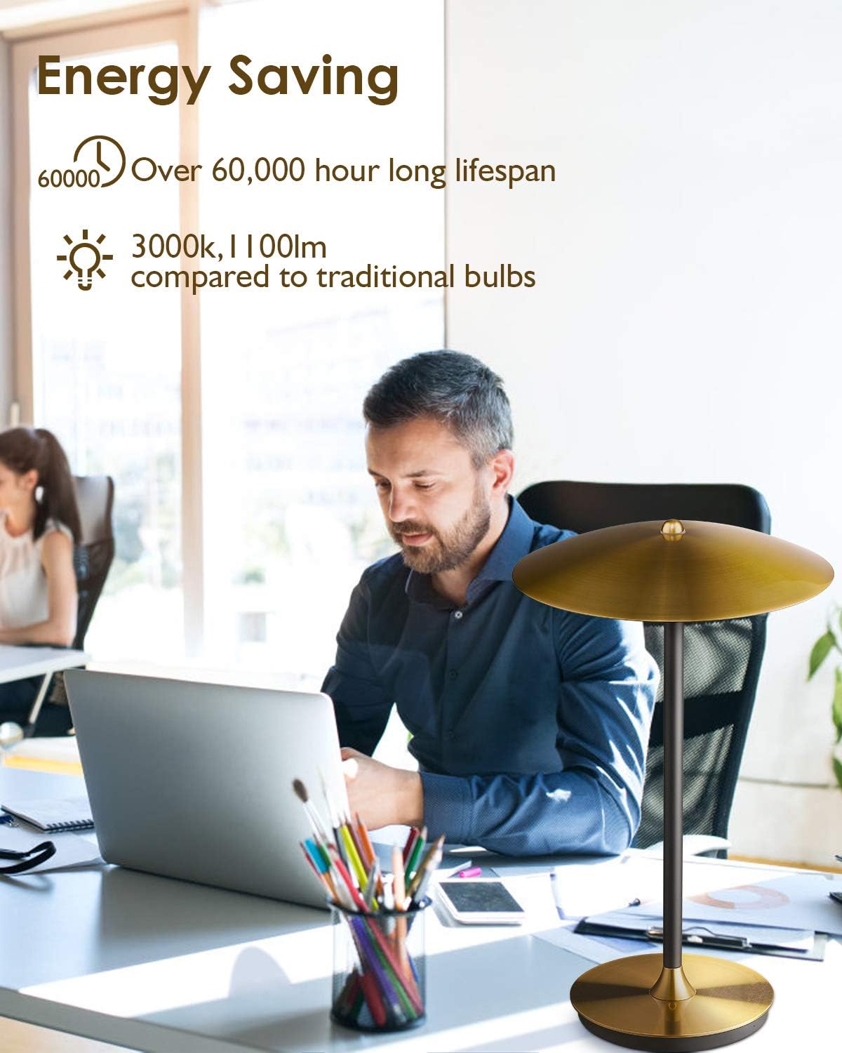 🛒 Flash Sale Modern LED Gold Table Lamp, LMS Brushed Gold Desk Lamp with On/Off Switch, 9W 3000K Warm Modern LED Nightstand Light Work Lamp for Bedroom,Living Room, Office, LMS-007-YT