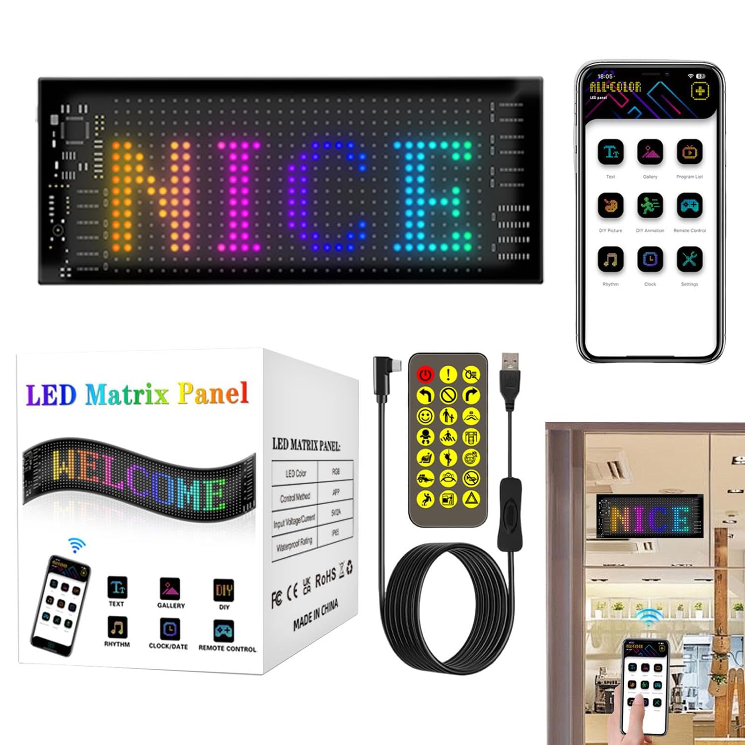 Señal LED de desplazamiento flexible con texto personalizado y luces RGB