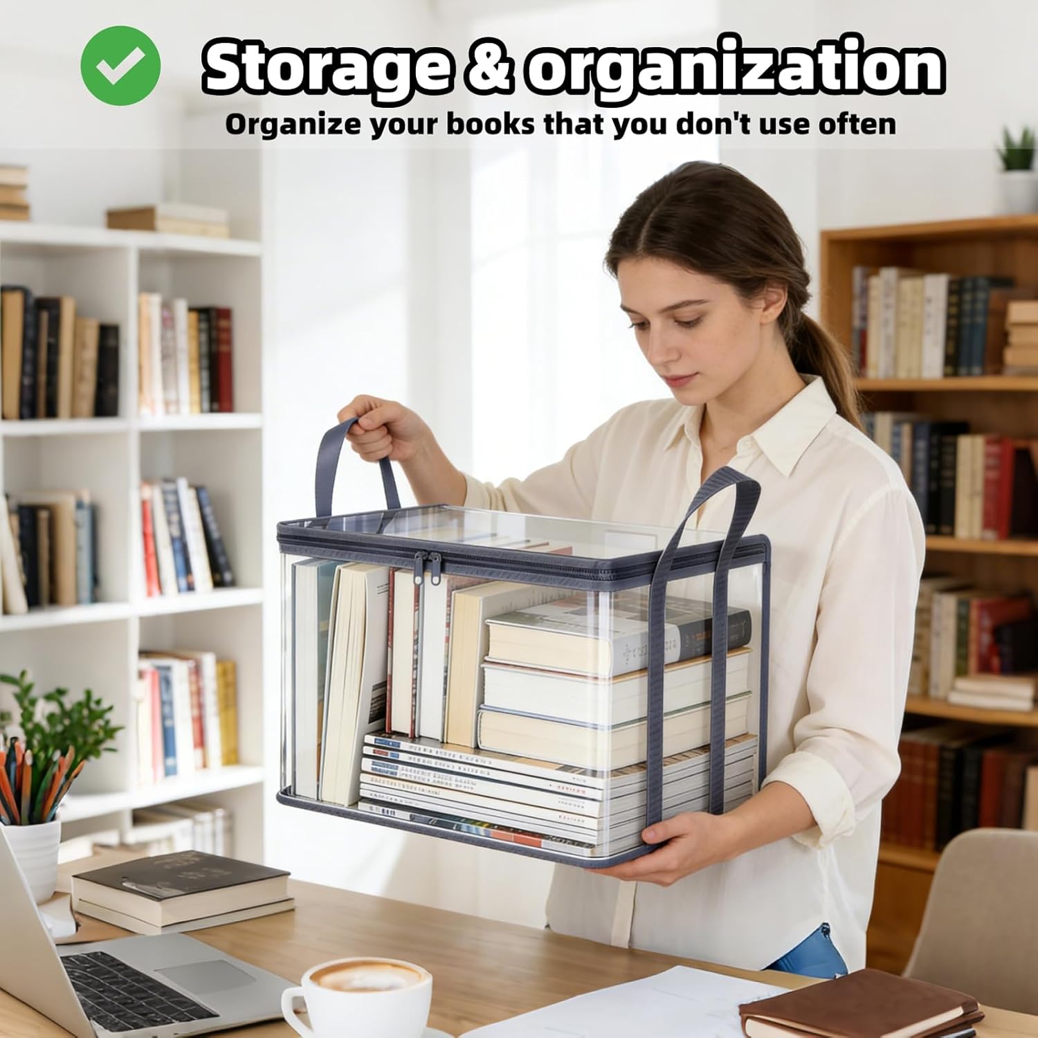 3 PCS Clear Book Storage Containers with Lids - Durable Comic Book Protector & Media Organizer - Collapsible Vinyl Storage Bag with Zipper for Books, Blu-Rays and Office Supplies - 15" x 9.5" x 12.5"