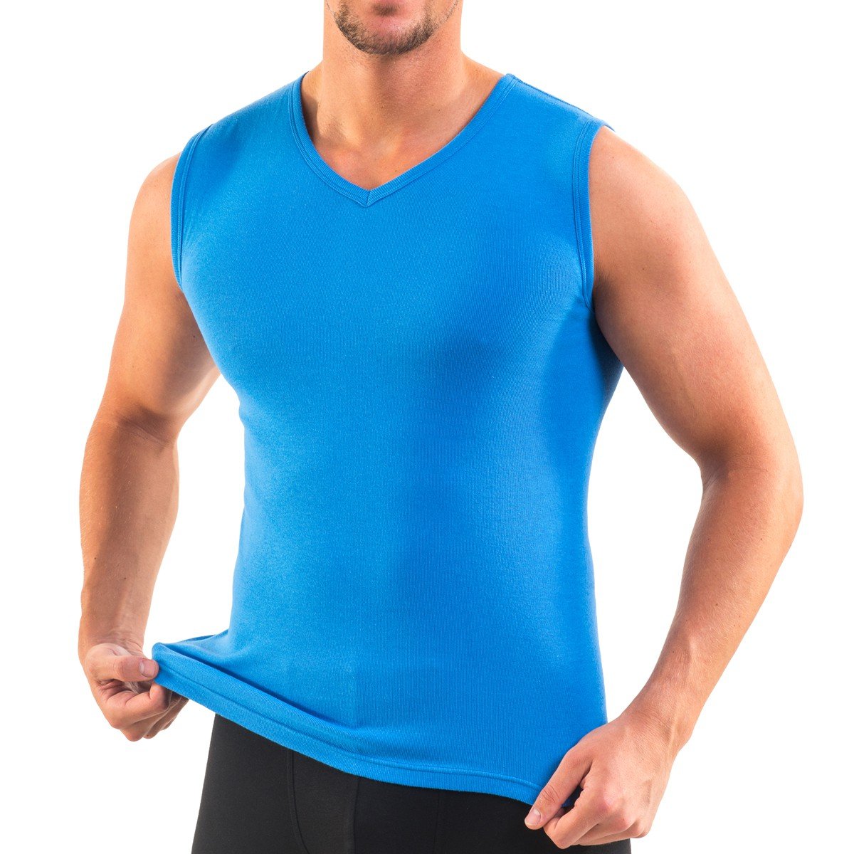 HERMO 3050 Lot de 3 Business Shirt Homme avec col V, Maillot de Corps en 100% Coton Biologique (Tank Top)