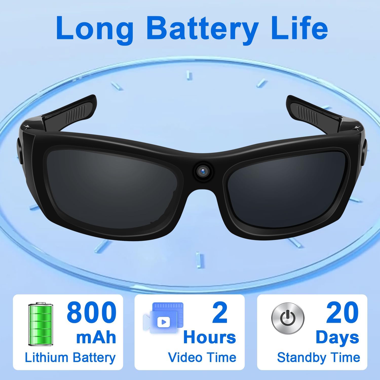 Camera Glasses HD 1080P Video Glasses Bluetooth Sunglasses Camera UV Protection Polarized Lens Sport Action Cam with Earphones for Travel, Cycling, Driving and Other Outdoor Sports