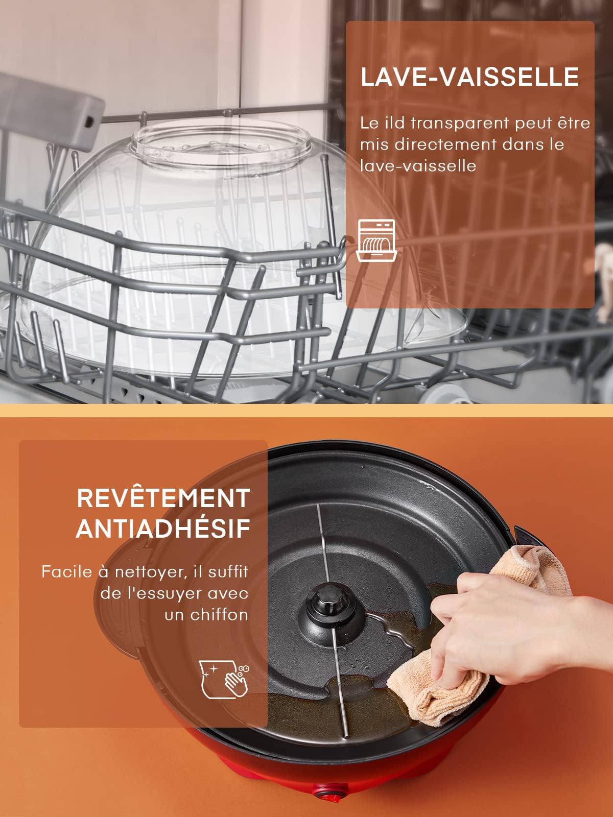 HOUSNAT Machine à pop-corn - Grande capacité de 5,5 l - 800 W - Avec revêtement antiadhésif et surface chauffante amovible - Silencieuse et rapide