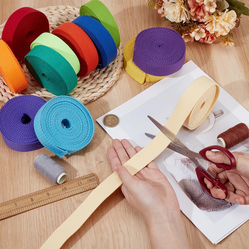 BENECREAT 39.37 Yards 12 Colors Heavy Polycotton Webbing, 1Inch Mixed Webbing Straps for Bags Handles, Tote Bag Webbing