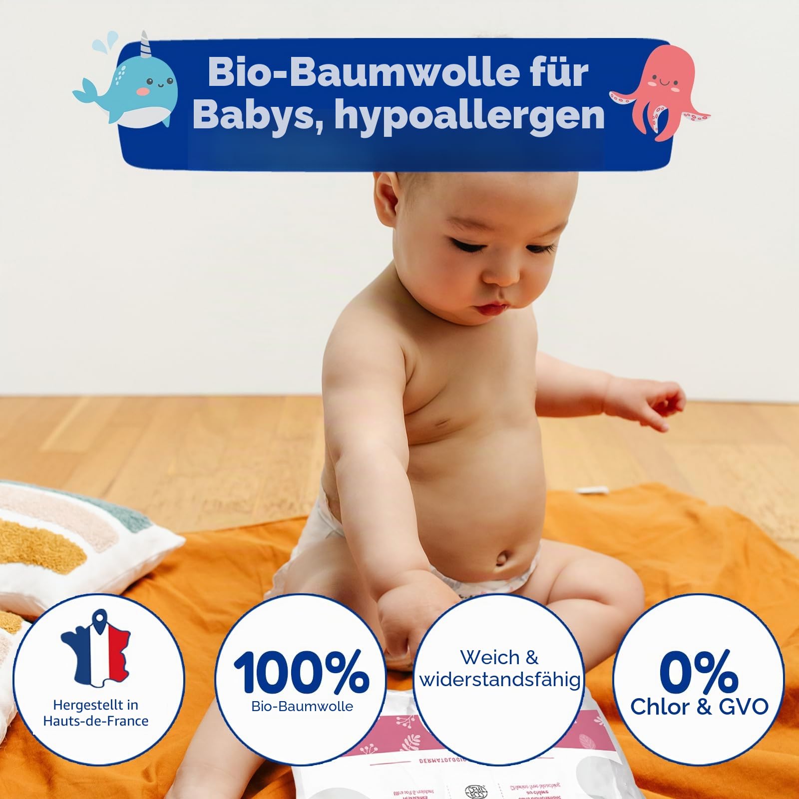 CARRYBOO - Quadratische Baby-Baumwolle – 100% Bio – für normale & empfindliche Haut – 6 Stück – ultraweich & strapazierfähig – hypoallergen – ohne Chlor gebleicht – für die ganze Familie – Packung
