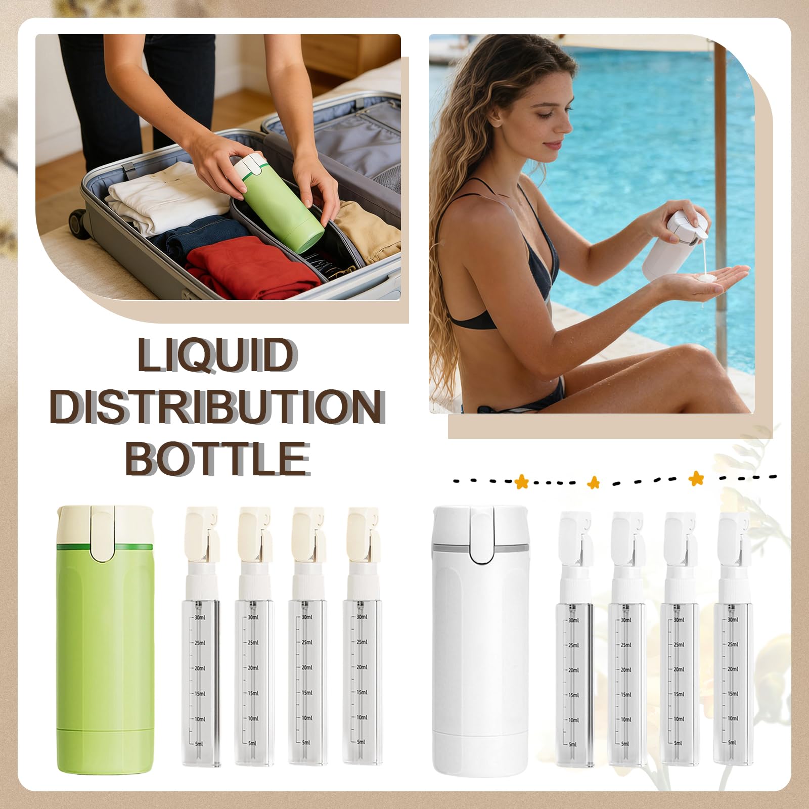Botes Viaje Rellenables 4 en 1 Dispensador Portátil para Champú, Loción, Crema Acondicionadora Verde