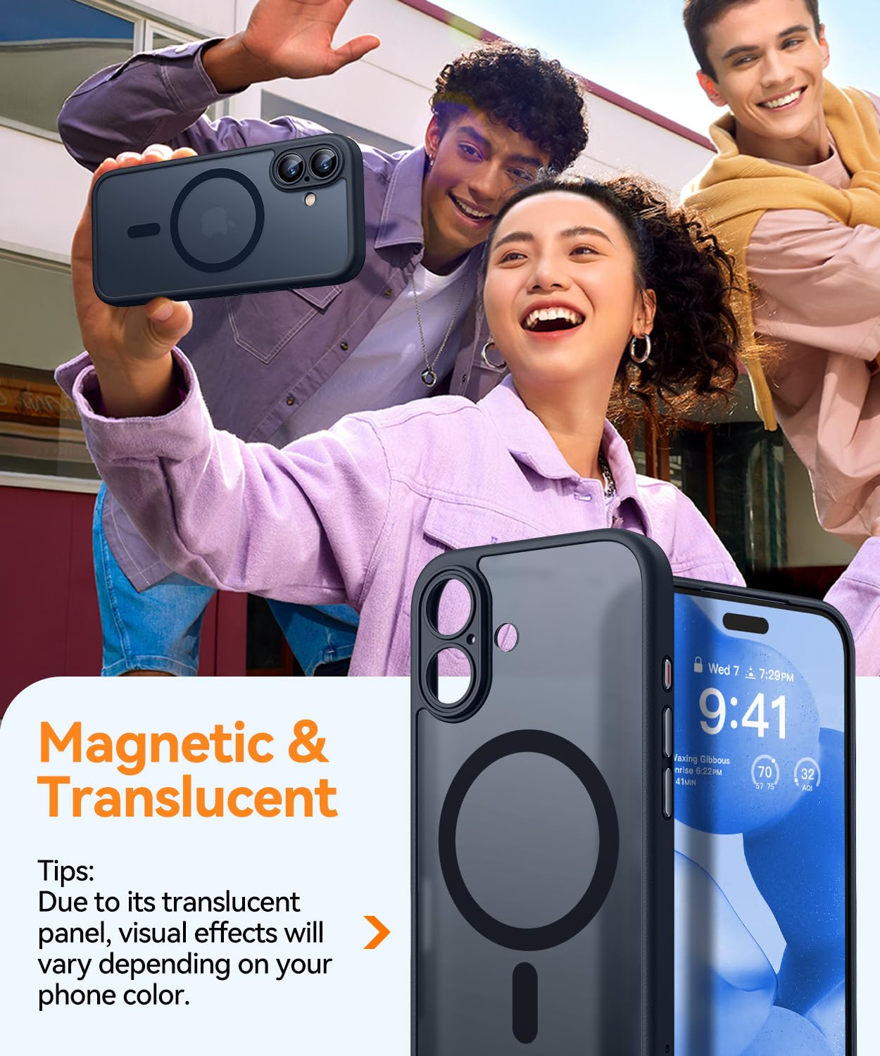 CANSHN Cover Magnetica per iPhone 17(6,3 Pollici), Compatibile con MagSafe, [Protezione Completa Della Fotocamera], Custodia Traslucida Opaca Protettiva Sottile Antiurto,Nero
