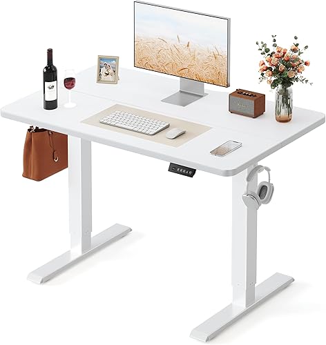 Miniatura 35 de FEZIBO Escritorio de pie, 48 × 24 pulgadas, altura eléctrica ajustable, para sentarse y ponerse de pie, escritorio de oficina para computadora con