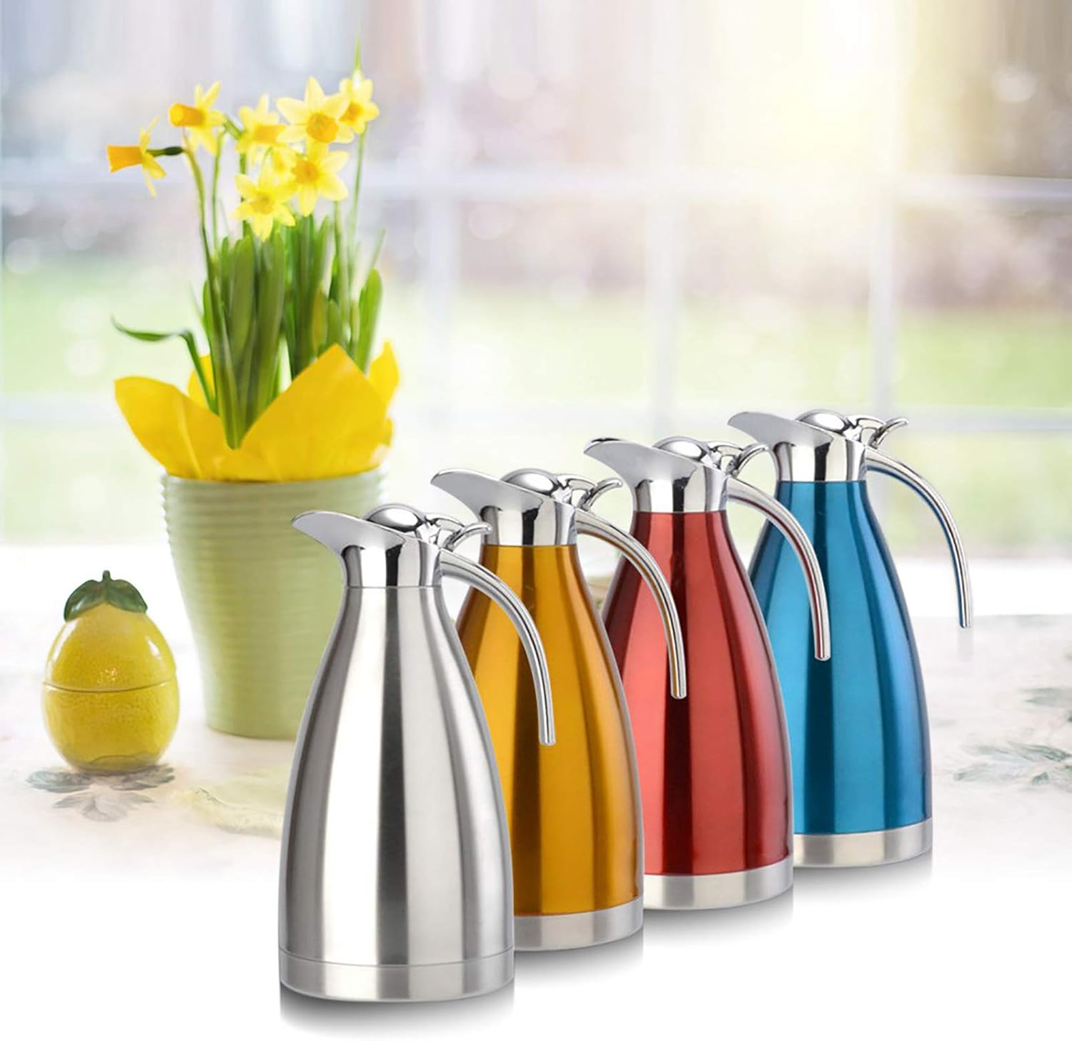 Stainless Steel Thermal Coffee Carafe, Double Walled Vacuum Insulated, 1.5-2 Liter, Silver