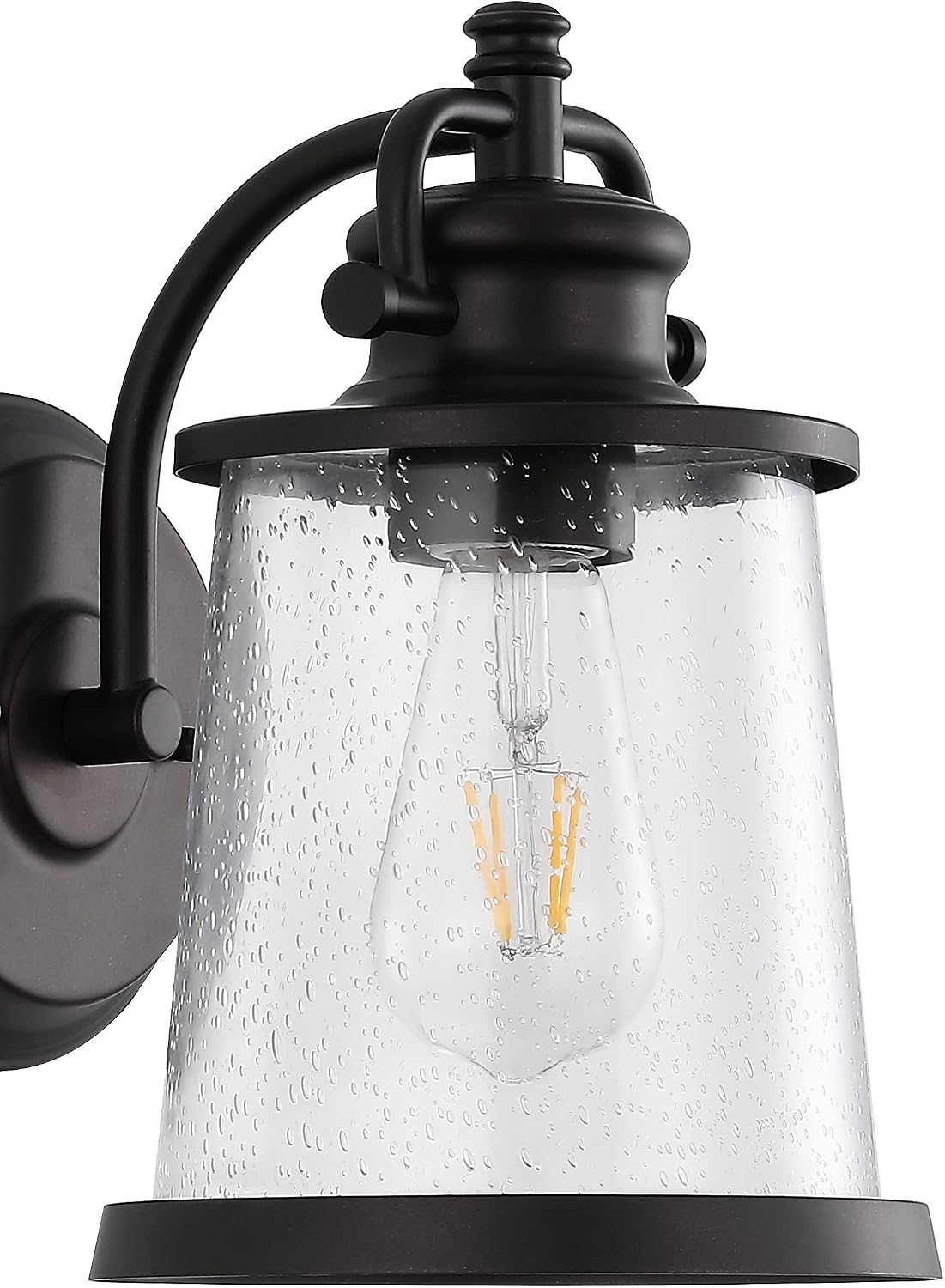 JONATHAN Y 10" Oil Rubbed Bronze 1-Light Iron and Seeded Glass Outdoor Sconce, Vintage Rustic Wall Lantern for Porch Entryway, Modern Farmhouse, LED Bulb Included JYL7605A