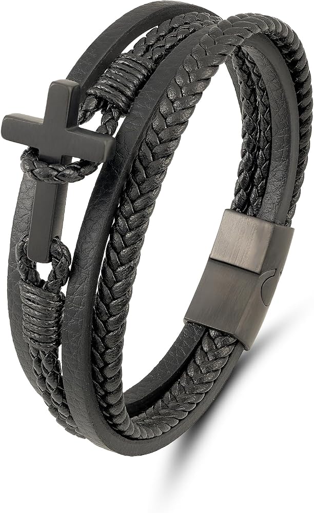 Amazon.com: Mrcaois Cross Leather Bracelet for Men: Clothing