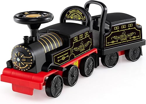 Vista 58 de OLAKIDS Tren de paseo para niños con pista, juguete eléctrico de 6 V con luces y sonidos, reposapiés retráctil, almacenamiento debajo del asiento