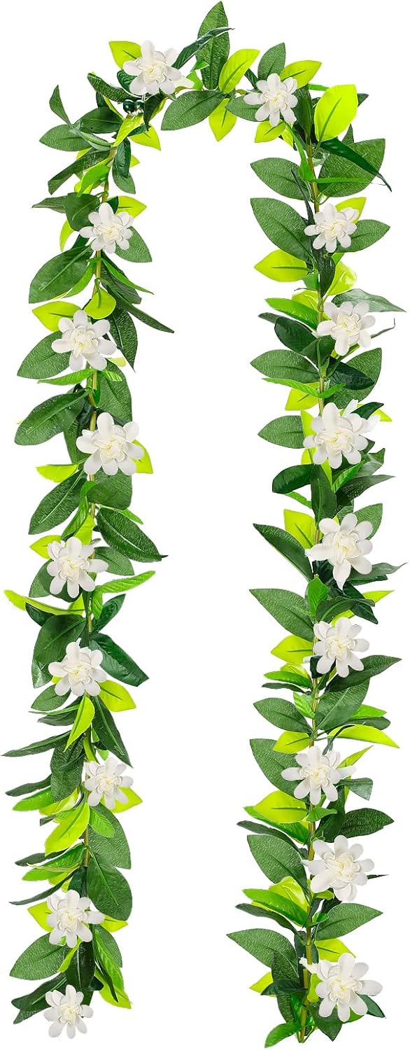 Lebaley 2PCS 2026 Graduation Lei 6ft Hawaiian Traditional Maile Lei with White Tuberose Graduation Gift Green Leaf Flower Necklace Hawaiian Lei Traditional Green Lei for Student School Ceremony Party