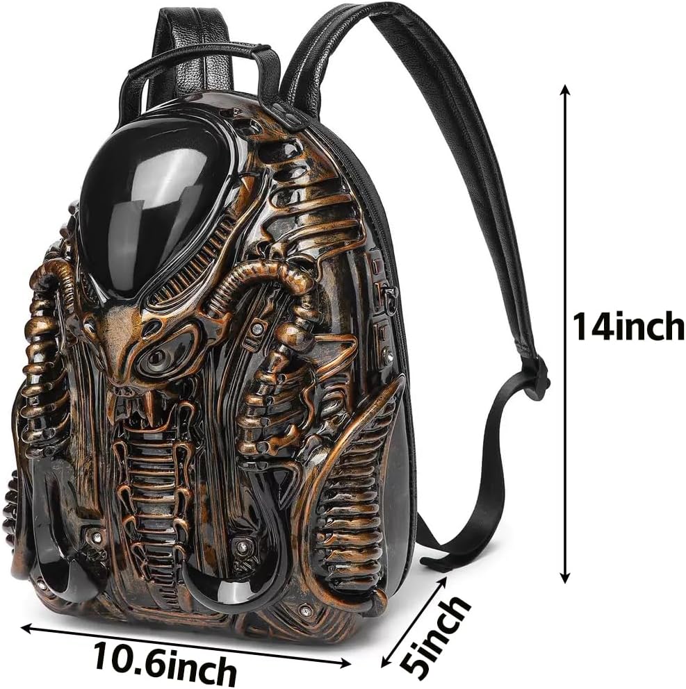 Men Goth Bag Alien Y2K Backpack Xenomorph Costume for Women Outdoor (Gold) - Image 4