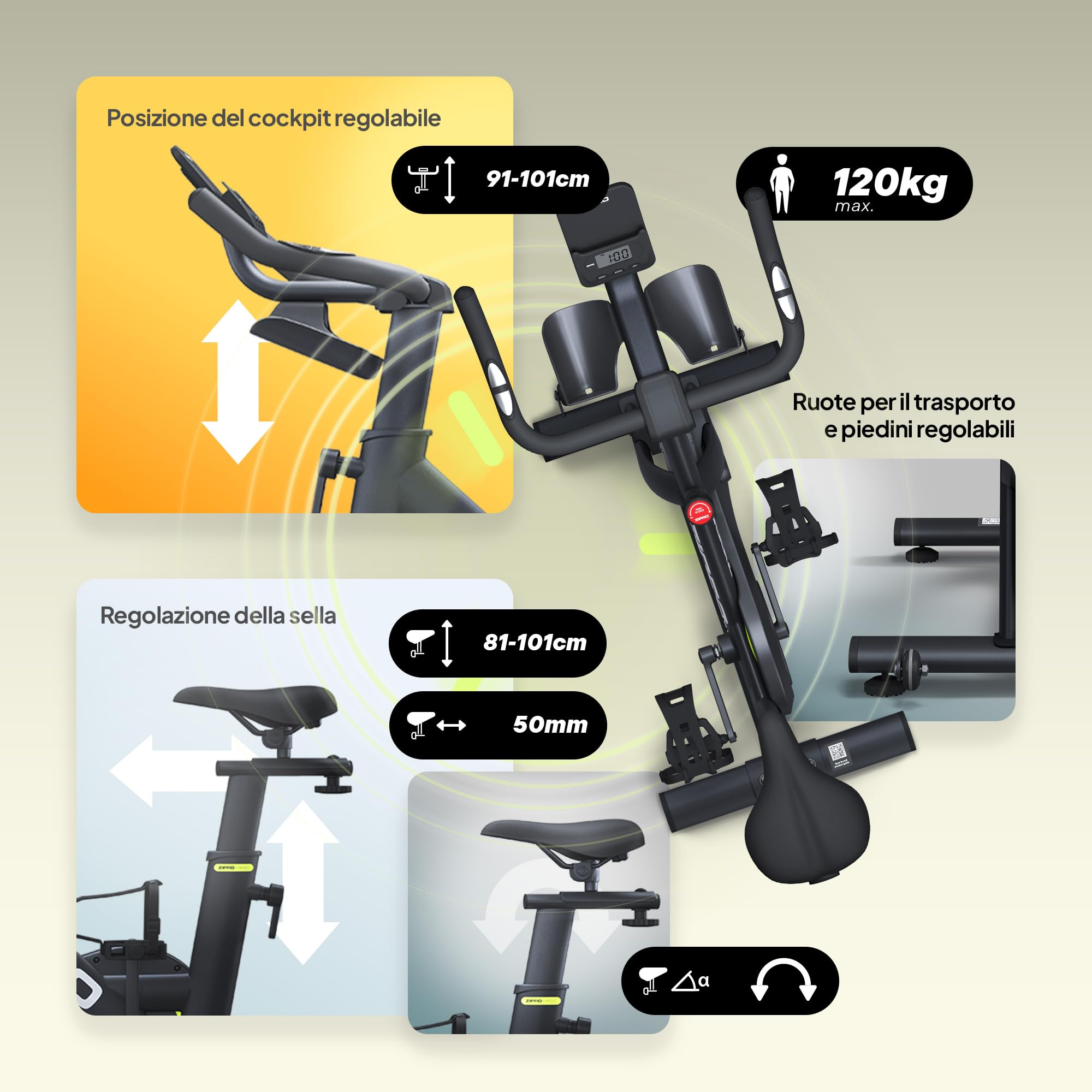 ZIPRO Cyclette da Casa Professionale Bike Camera Bici Meccanica con App Volano LCD Schermo Monitoraggio Capacità di Peso 120kg Silenzio Salvaspazio Resistenza Regolabile – MODO