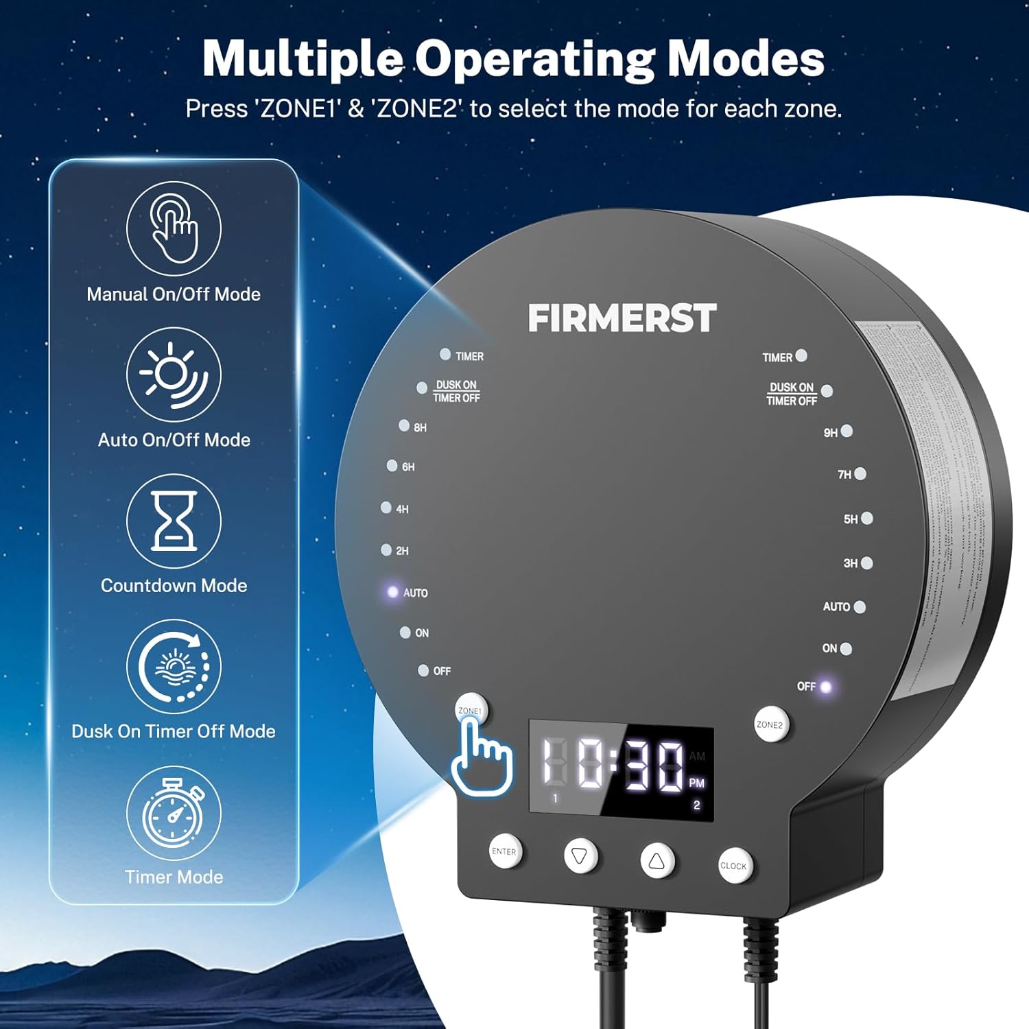 Control panel showing 5 operating modes