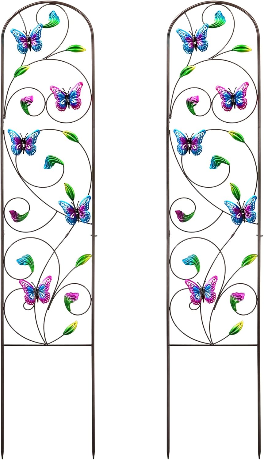 Set of 2 Metal Butterfly Garden Trellis for Climbing Plants, Decorative Vegetables Flowers Vine Trellis for Outdoor Patio, 60'' H x 12.5'' W, Elegant Design (Butterfly)