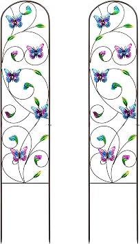 Set of 2 Metal Butterfly Garden Trellis for Climbing Plants, Decorative Vegetables Flowers Vine Trellis for Outdoor Patio, 60 H x 12.5 W, Elegant Design Butterfly