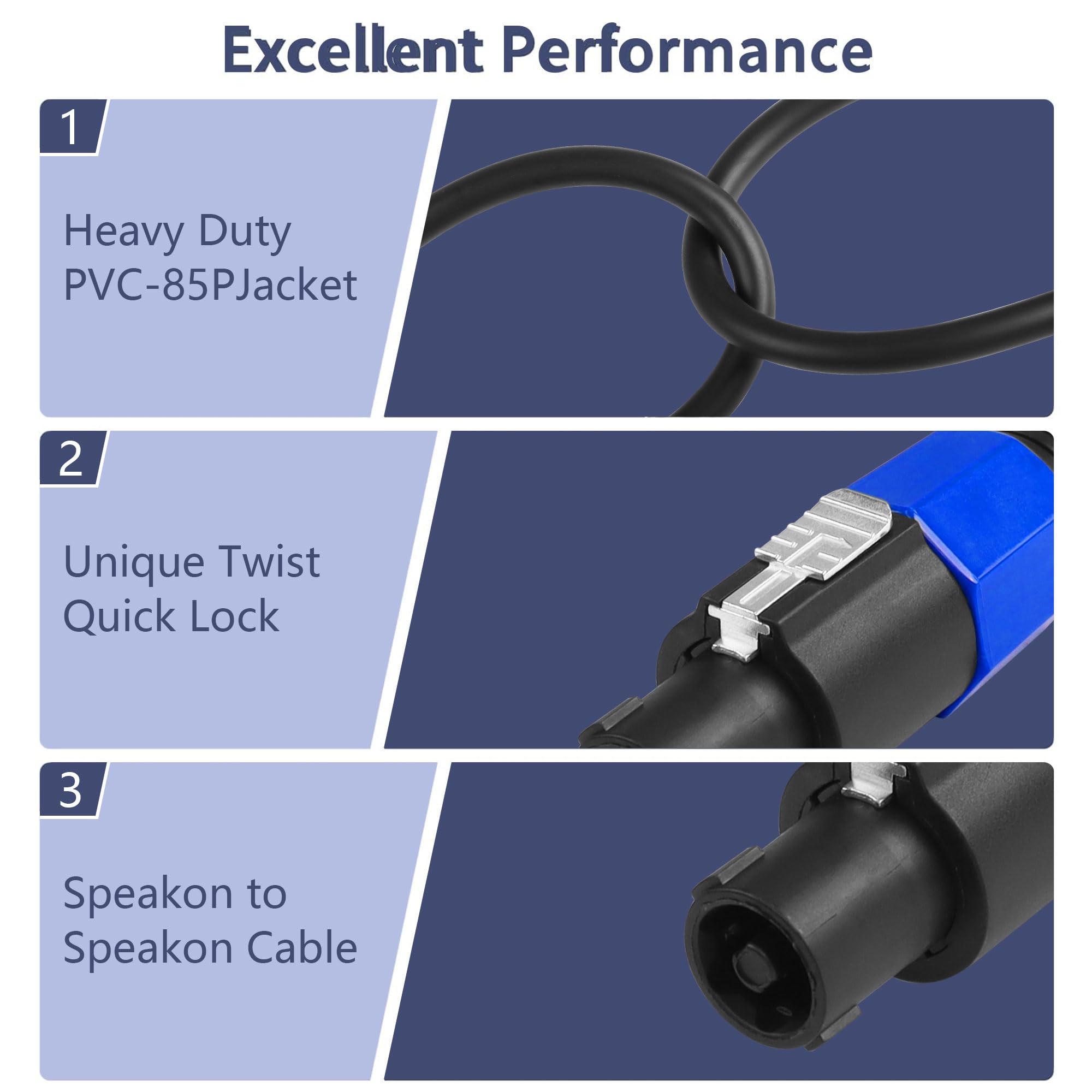 CERRXIAN Cavo da Speakon a Speakon da 1,8 m, Cavo per amplificatore audio per altoparlanti professionali con blocco a rotazione, resistente, diametro esterno: 8 mm