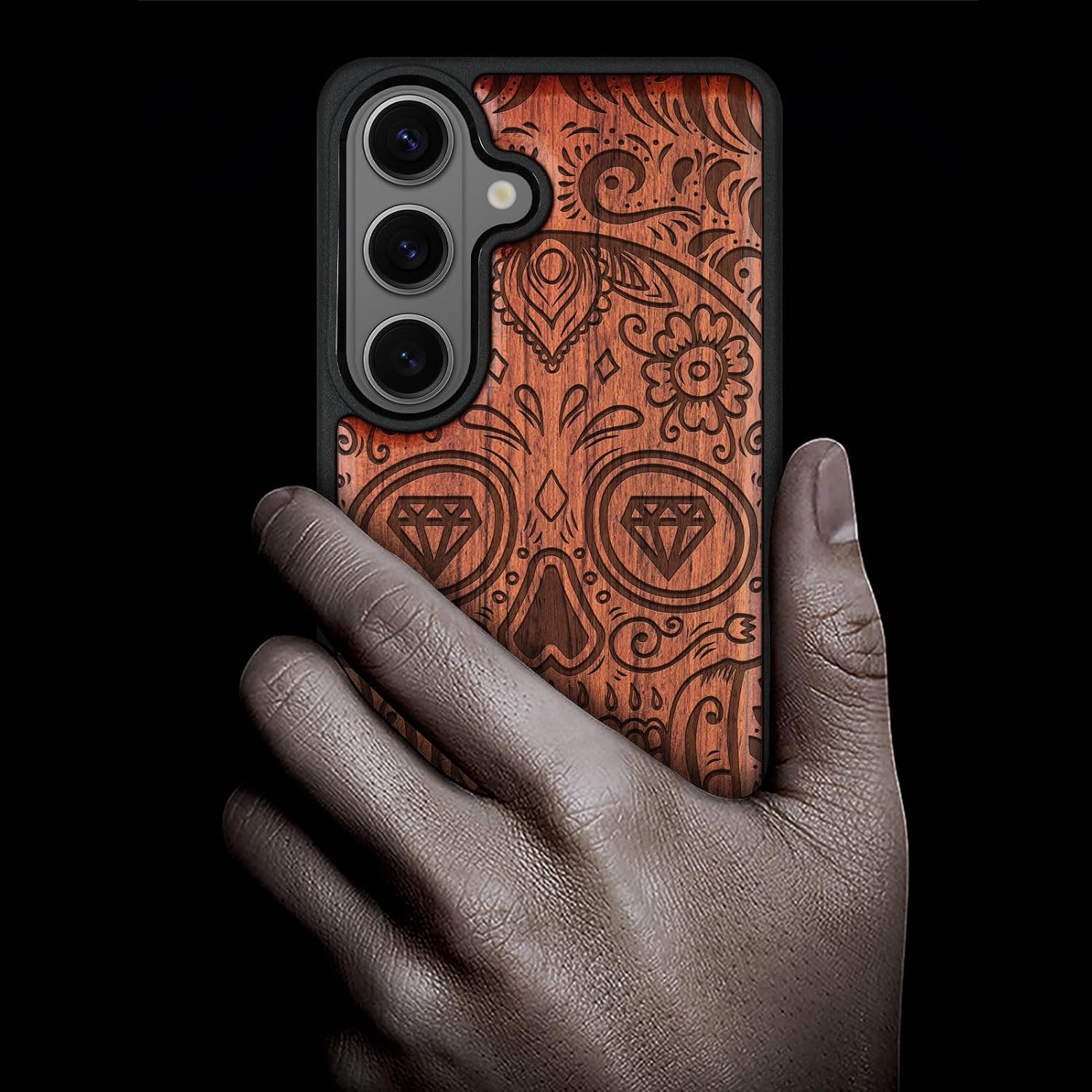 Carveit Magnetic Wooden Case for Galaxy S26+ Samsung S26 Plus Case, TPU Shockproof Cover & Wood Engraved, Compatible with MagSafe Wireless Chargers (Sugar Skull Elegance) Rosy