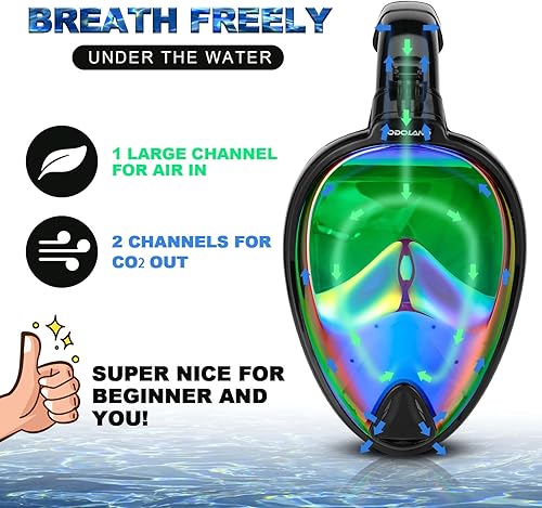 Miniatura 3 de Odoland Paquetes de esnórquel, juego de máscara completa de esnórquel con soporte para cámara, protección UV 400, aletas de natación ajustables,
