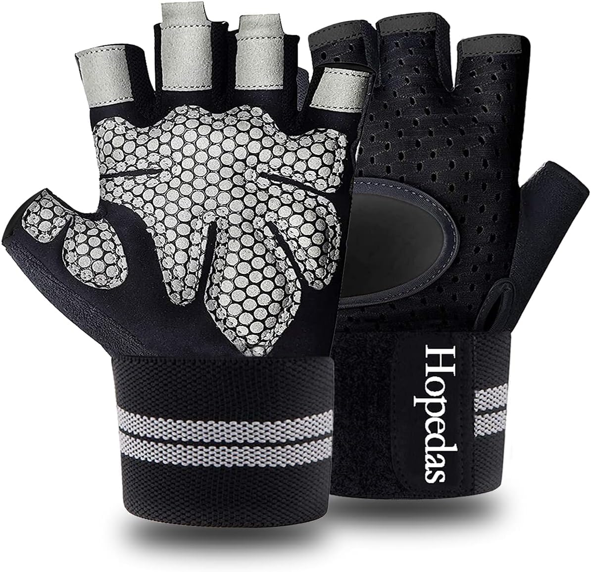 Hopedas Workout Gloves Weight Lifting Gloves with Wrist Support for Men & Women,Breathable Exercise Gloves Sports for Training,Fitness, Gym,Pull ups，Full Palm Protection，Black