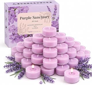 Eucalyptus & Lavender Scented Tea Lights Candles 48 Pack, | 5 Hours Long Burning, Pure Essential Oils, Plant-based, Smokeless, Ideal for Relaxing, Spa