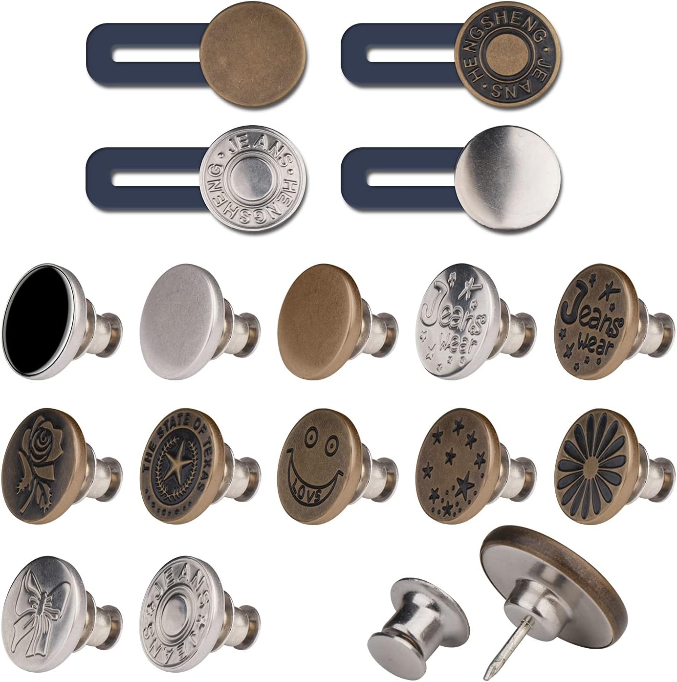 TDG 12 Sets Button Pins for Jeans, 4 Pcs Pants Waist Silicone Extender Button for Men and Women, No Sew Detachable Pants Waist Instant Button in Seconds DIY(17mm)