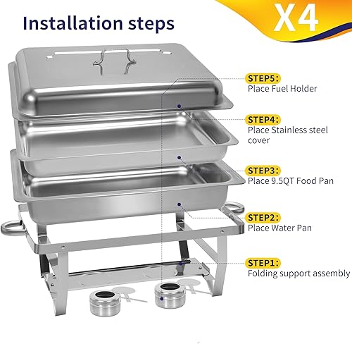 Miniatura 5 de BIEAMA Juego de 4 platos para rozar con bandeja de alimentos de tamaño completo, calentador de alimentos de acero inoxidable, juego completo