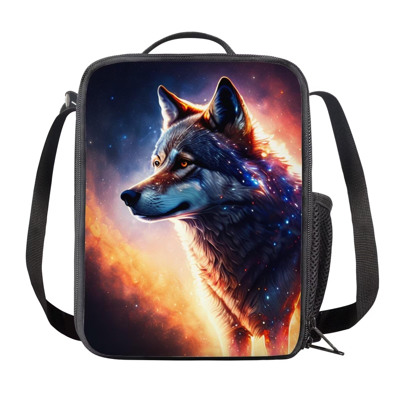 NETILGEN Women Small Sling Bags Snack Pack Small Lunch Bag for Child Teen Girls Packed Lunch Box Insulated Cooler Bag, Galaxy Nebula Wolf โ image 1