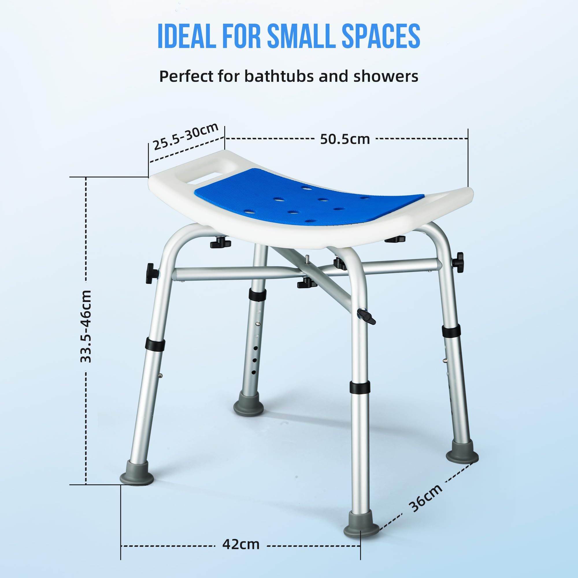 Sgabello Bagno, Sgabello per Doccia da Bagno Altezza Regolabile a 6 Livelli, Sedile da Doccia per Anziani Disabili, Sedia da Bagno Antiscivolo, portata fino a 180 kg