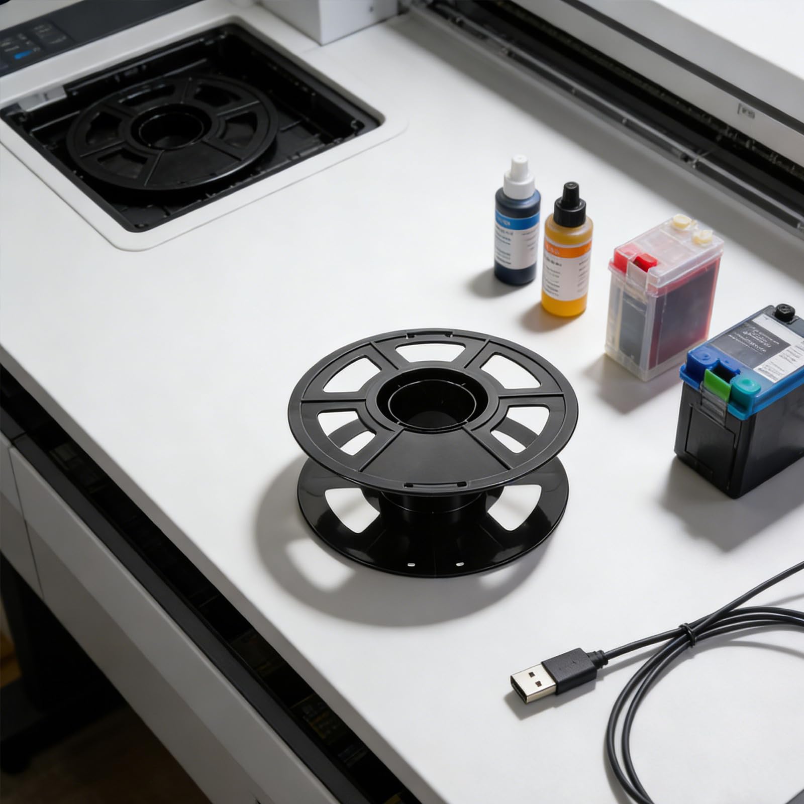 Porte-bobines pour filament 3D en ABS, lot de 6 unités noires, forme trapézoïdale creuse, compatible avec filaments PLA, rangement pratique pour imprimante 3D, usage design