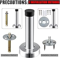 Vista 4 de Funrous Tope de puerta de acero inoxidable 304 resistente de 3.7 pulgadas con puntas de goma, protector de pared montado en la pared para Plateado