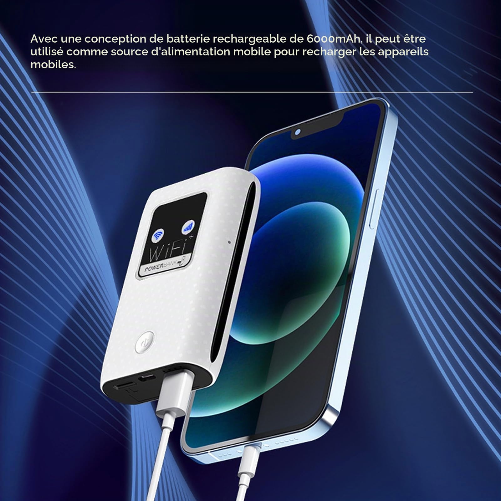 Routeur WiFi Mobile, Point D'accès WiFi 4G LTE 5G, Modem 300 Mbps jusqu'à 10 Appareils, Emplacement pour Carte SIM, Batterie 6000 MAh, Appareil WiFi Portable sans Fil pour Voyage