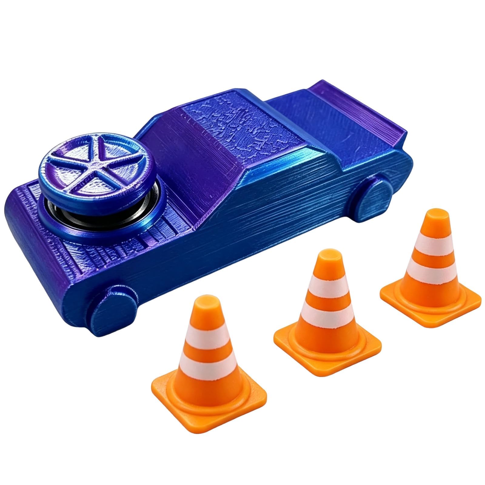 3D Printed Drift Car Fidget Toy, 4-Piece Set with Orange Cones, Portable Desktop Drift Car, Office Stress Relief Gadgets, Travel Entertainment, Classroom Focus Tools, Car Enthusiast Gifts